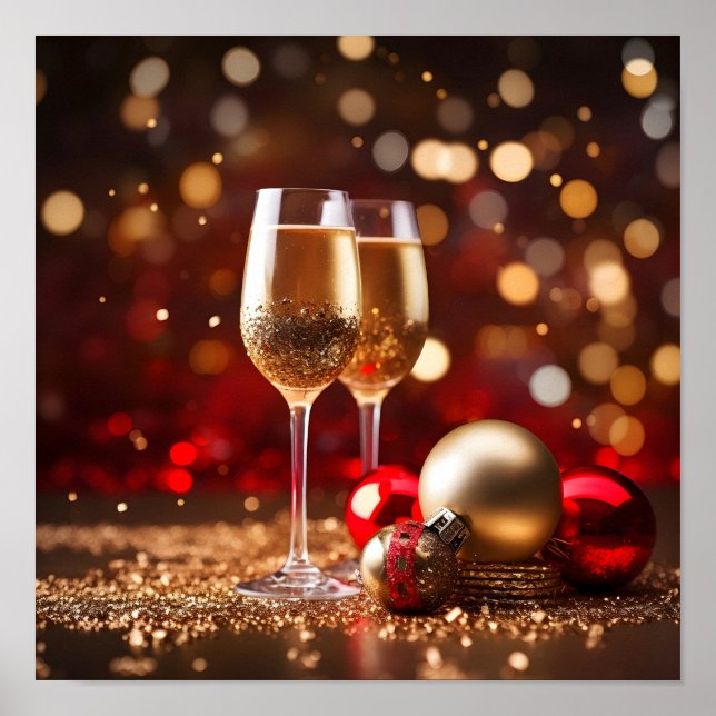 Festive champagne glass holiday poster (Front)