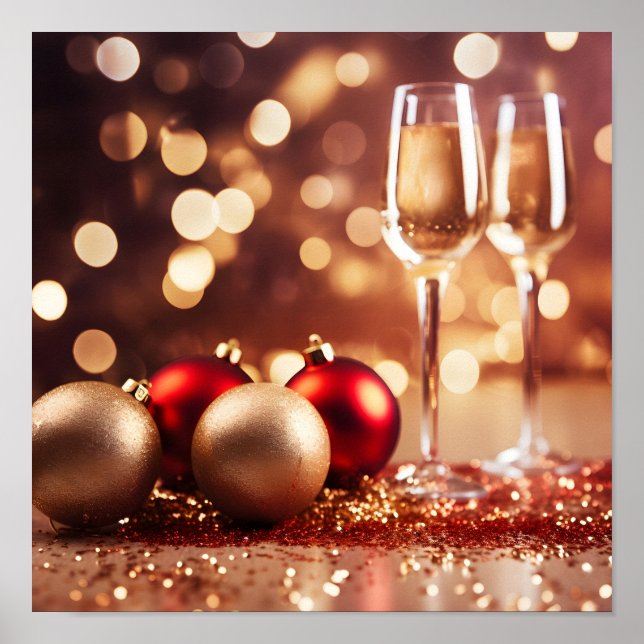 Festive champagne glass holiday poster (Front)