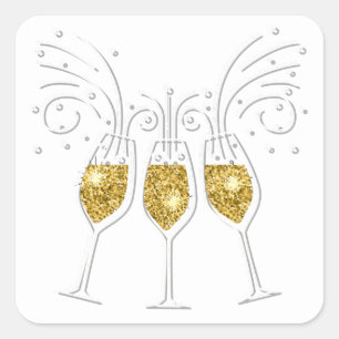 Festive champagne glasses square sticker