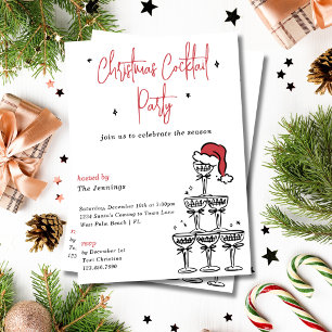 Festive Champagne Tower Christmas Cocktail Party Invitation