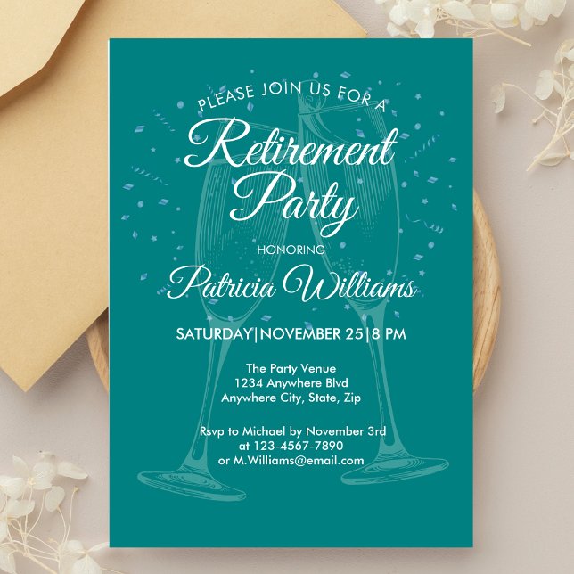 Festive Champagne Womens Retirement Celebration Invitation (Creator Uploaded)
