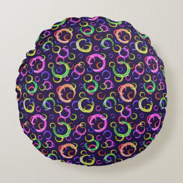 Festive, chaotic, colourful, confetti, polka dots, round cushion (Front)