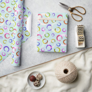 Festive, chaotic, colourful, confetti, polka dots, wrapping paper