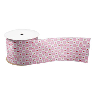Festive Checker Pattern , Cherries , Flower Ribbon Satin Ribbon