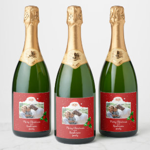 Festive Cheeky Santa - Custom Photo - Personalised Sparkling Wine Label