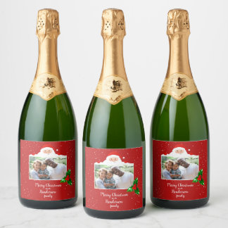 Festive Cheeky Santa - Custom Photo - Personalised Sparkling Wine Label