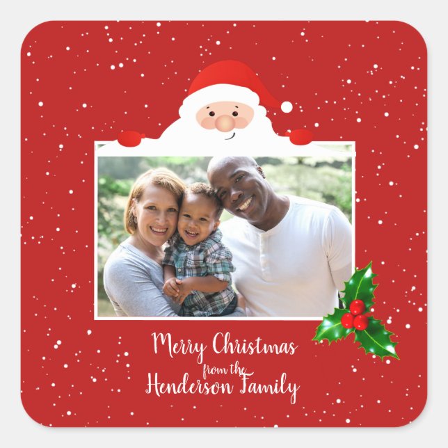 Festive Cheeky Santa - Custom Photo - Personalised Square Sticker (Front)