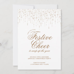Festive Cheer Gold Tinsel Corporate Holiday Party Invitation