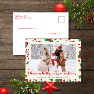 Festive Cheerful Holly Christmas Photo Holiday Postcard