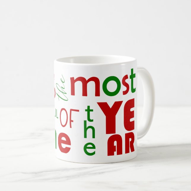 Festive Cheerful Red Green Christmas Coffee Mug (Front Right)