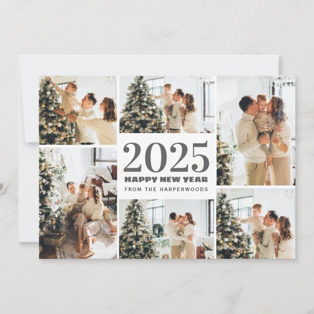 Festive Cheers | Elegant Happy New Year 6 Photo Holiday Card (Front)