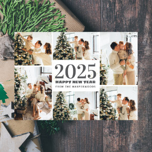 Festive Cheers Elegant Happy New Year 6 Photo Holiday Card