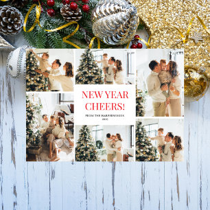 Festive Cheers   Elegant Happy New Year 6 Photo Holiday Card