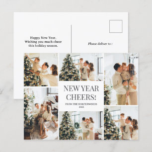 Festive Cheers Elegant Happy New Year 6 Photo Holiday Postcard