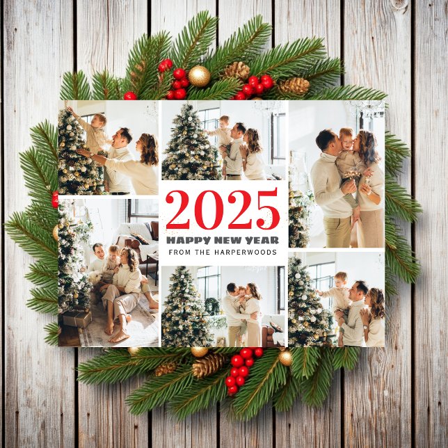 Festive Cheers | Elegant Happy New Year 6 Photo Holiday Postcard (Creator Uploaded)