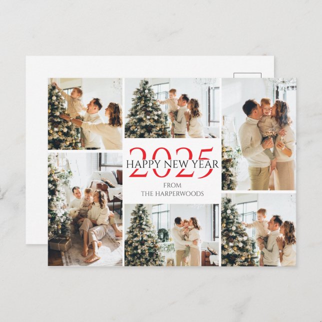 Festive Cheers | Elegant Happy New Year 6 Photo Holiday Postcard (Front/Back)