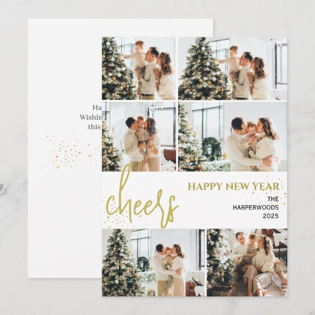 Festive Cheers | Elegant New Year Photo Collage Holiday Card (Front/Back)