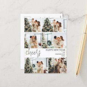 Festive Cheers   Elegant New Year Photo Collage Holiday Postcard
