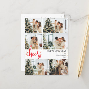 Festive Cheers Elegant New Year Photo Collage Holiday Postcard