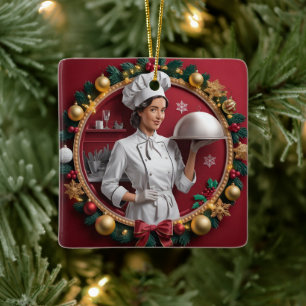 Festive Chef High-Relief Illustration Ceramic Ornament