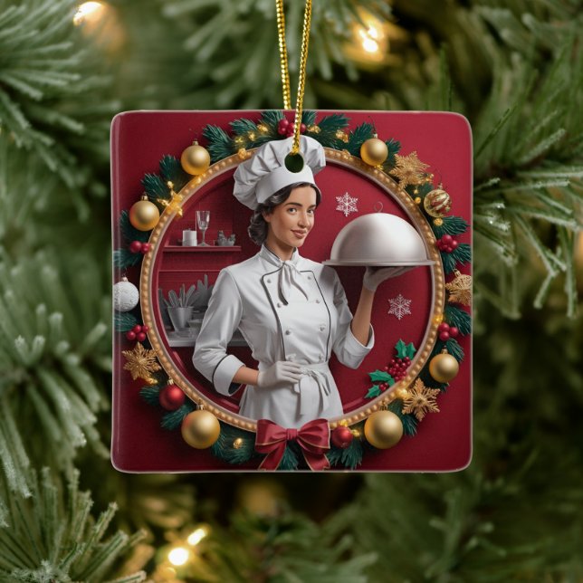 Festive Chef High-Relief Illustration Ceramic Ornament (Tree)