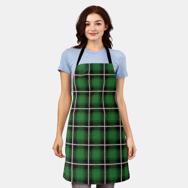 Festive Chequered Green, White, & Brass Plaid Apron (Worn)
