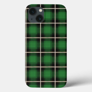 Festive Chequered Green, White, & Brass Plaid iPhone 13 Case