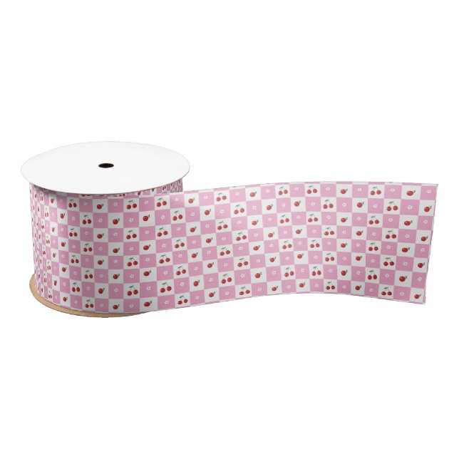 Festive Chequered Pattern , Cherries , Flower Ribb Satin Ribbon (Spool)
