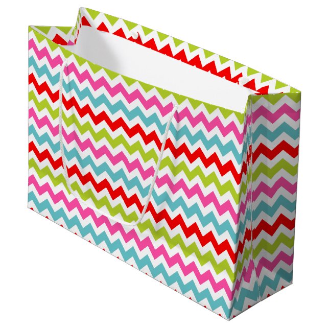 Festive Chevron Pattern – Retro Holiday Stripes Large Gift Bag (Front Angled)