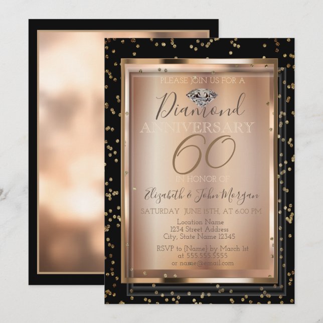 Festive Chic Diamonds,Frame Wedding Anniversary Invitation (Front/Back)
