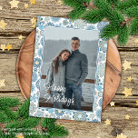 Festive Chic Floral Mandala Snow Flakes Pattern Card<br><div class="desc">Contemporary classic Scandinavian style Christmas holiday season teal blue and beige coloured snowflakes and mandala ice crystals pattern on a crisp white background. With room to customise or personalise with a photograph and the text on the front, and family name (or individual names), and a customisable season greeting message on...</div>
