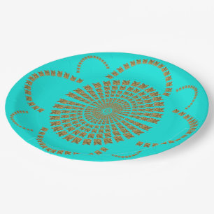 Festive Chic Gold Turquoise Decorative Flower Paper Plate