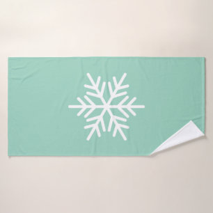 Festive Chic Nordic White Snowflake On Frosty Teal Bath Towel Set