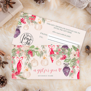 Festive chic pine Christmas logo gift certificate