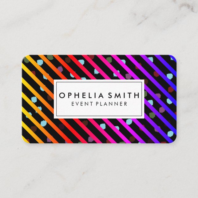 Festive Chic Stripes and Dots Texture Business Card (Front)