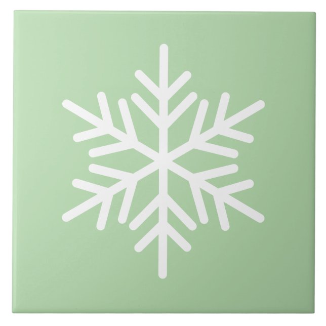 Festive Chic White Nordic Snowflake On Light Green Tile (Front)
