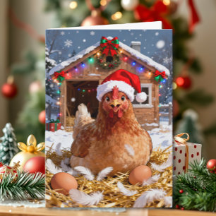 Festive Chicken and Christmas Puns Funny Card