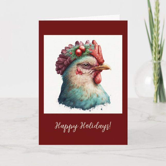 Festive Chicken Folded Holiday / Christmas Card (Front)