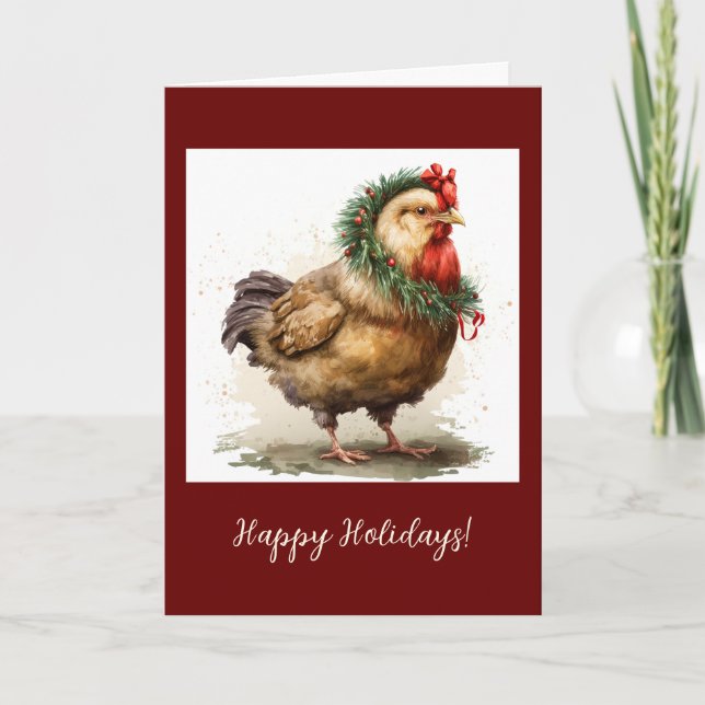 Festive Chicken Folded Holiday / Christmas Card (Front)
