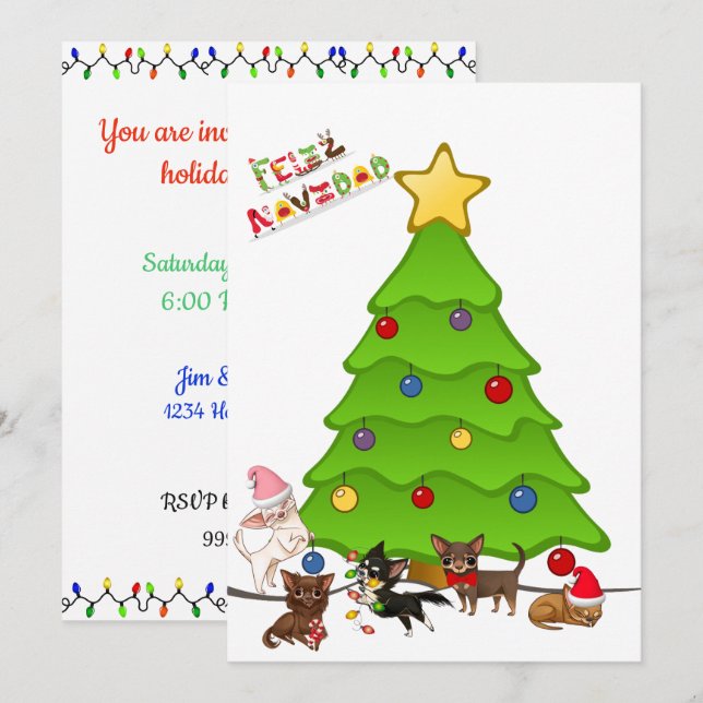 Festive Chihuahua Christmas Party Invitations (Front/Back)