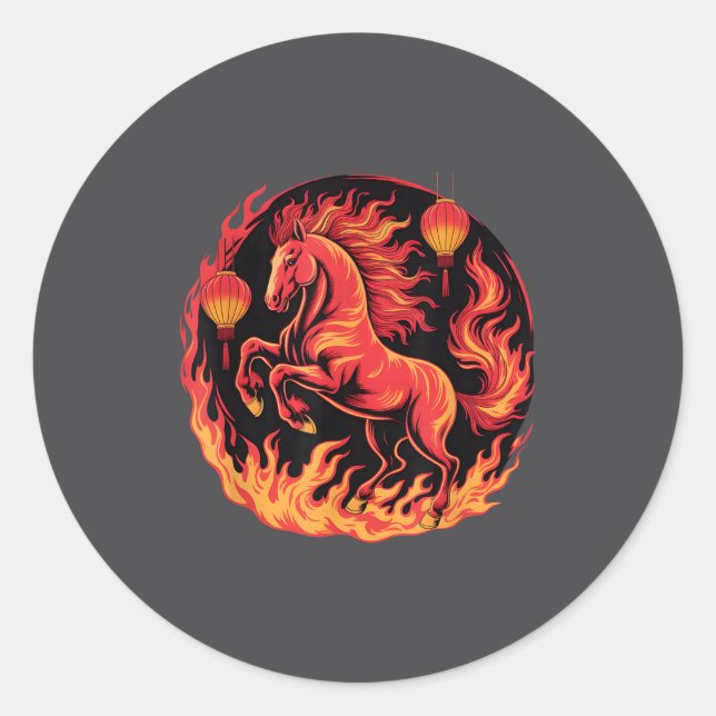 Festive Chinese New Year 2026 Horse Lantern Cultur Classic Round Sticker (Front)