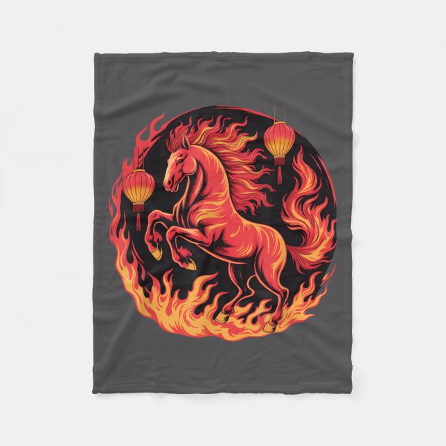 Festive Chinese New Year 2026 Horse Lantern Cultur Fleece Blanket (Front)