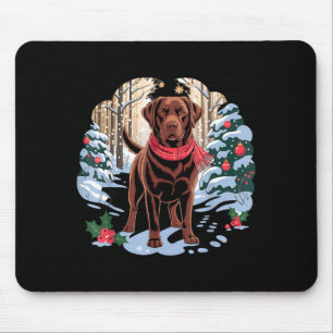 Festive Chocolate Lab In Snowy Forest Winter Xmas Mouse Mat