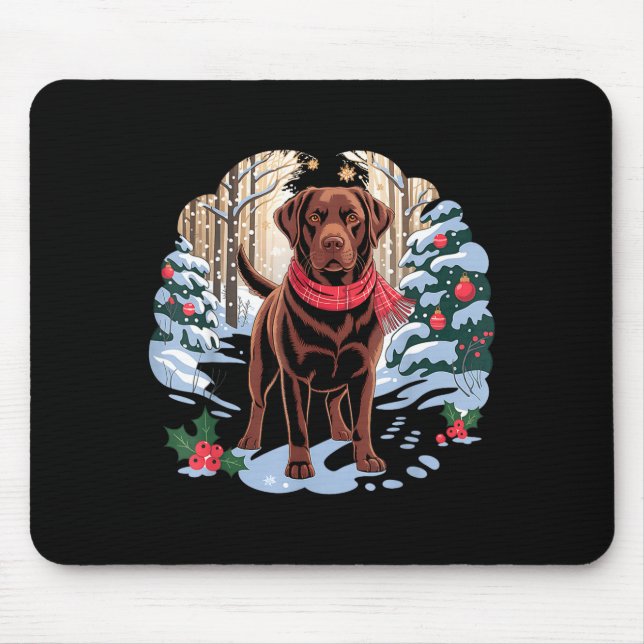 Festive Chocolate Lab In Snowy Forest Winter Xmas  Mouse Mat (Front)