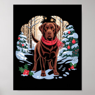 Festive Chocolate Lab In Snowy Forest Winter Xmas  Poster