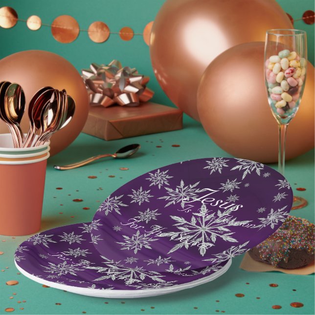 Festive Christian Purple Paper Plates (Multi)