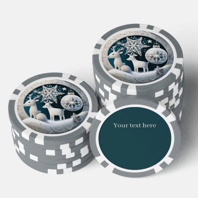 Festive Christmas 3dee reindeer add text Poker Chips (Stack)