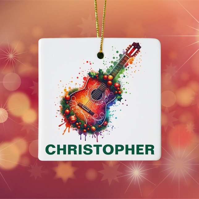 Festive Christmas Acoustic Guitar Ceramic Ornament (Creator Uploaded)