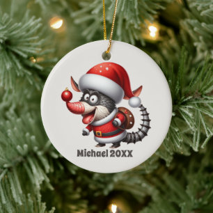 Festive Christmas add message Armadillo Ceramic Tree Decoration