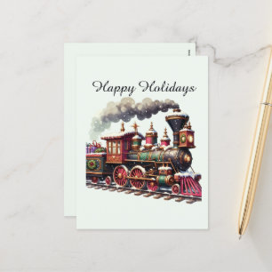 Festive Christmas add message train Holiday Postcard